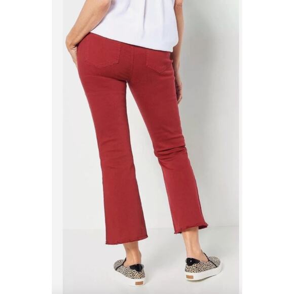 NYDJ Fiona Red Boysenberry Reactive Slim Flare Ankle Jean Womens Size 0 Raw Hem - Picture 2 of 10